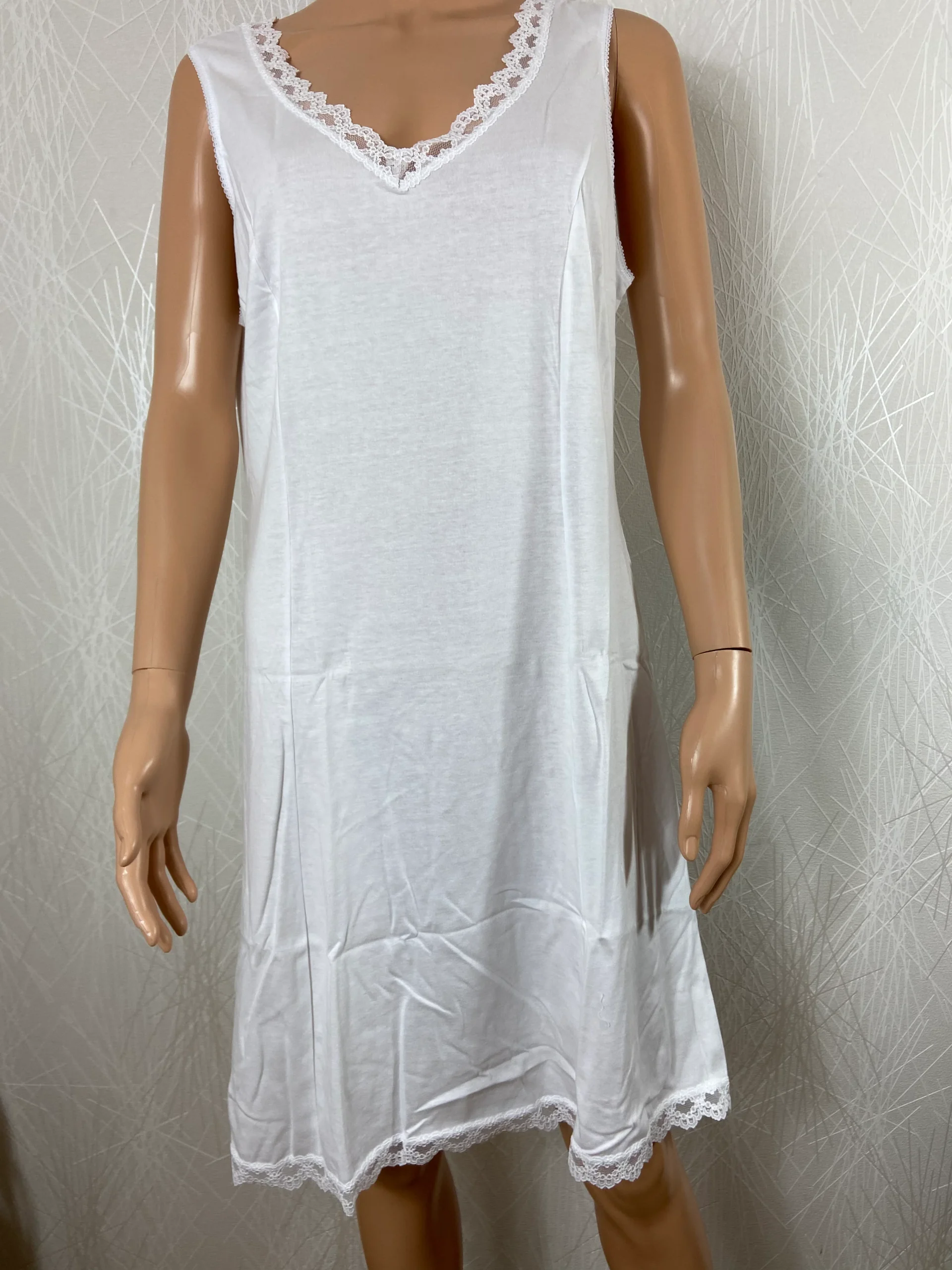 Nuisette longue coton blanc dentelle sans manches Tricotage Toulousain