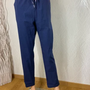 Pantalon bleu taille haute élastique avec cordon New Collection