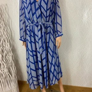 Robe longue bleue doublée élastique manches longues transparentes Noogat