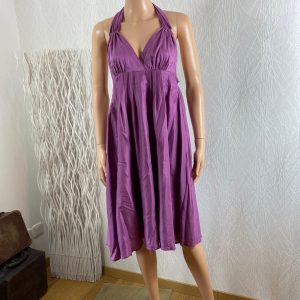Robe violette style patineuse dos nu sans manches plis Pappa Gallo