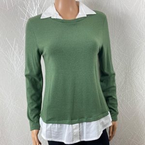 Pull kaki à empiècement chemisier New Collection