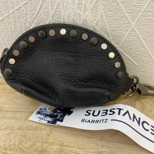 Porte-monnaie en cuir noir fermeture zip fabrication artisanale de qualité Substance Biarritz