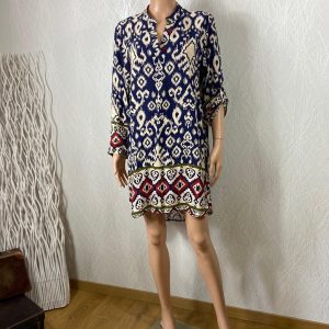 Robe tunique multicolore col V manches retroussables New Collection