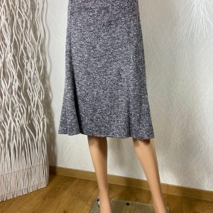 Jupe midi évasée gris moucheté taille haute élastique fabrication française Gévana