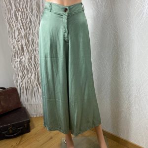 Jupe culotte verte 7/8 taille haute élastique jambes larges Celina