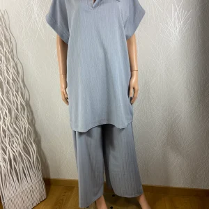 Ensemble Femme tunique pantalon gris taille élastique fluide large fabriqué en France
