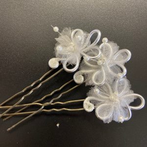 Lot de 3 épingles à cheveux fleur et perles blanches
