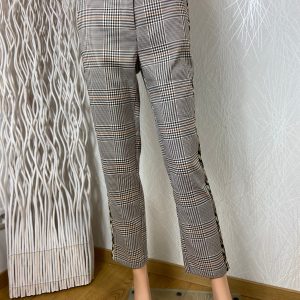 Pantalon à carreaux liseré léopard coupe droite taille élastique Jus d'Orange