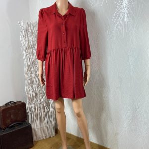 Robe courte rouge brique uni manches 3/4 plis Les Petites Fleurs