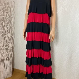 Robe longue à volants noir et rouge Edmond Boublil