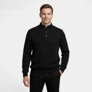 Riche | Pull en Laine Homme à Torsades – Col Demi-Montant Boutonné