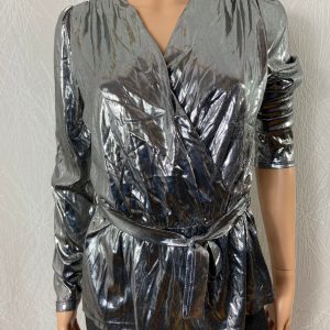 Blouse argentée élastique manches longues cache cœur Mod Style