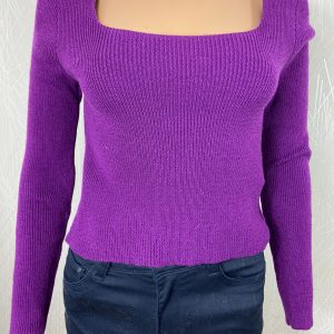 Pull court violet col carré Made In Italy