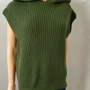 Pull kaki sans manches à capuche Les Impatientes