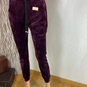 Pantalon détente velours lisse rouge bordeaux taille élastique