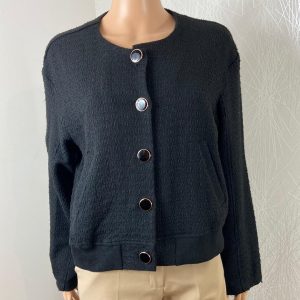 Veste noire col rond bords côtelés boutons Love M