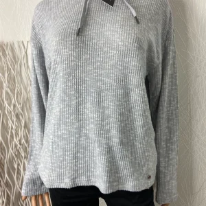 Sweat gris à capuche tissu côtelé doux coupe over-size manches longues Deeluxe - Taille M