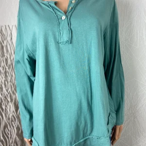 T-shirt vert eau manches longues 100% coton de la marque Made in Italy