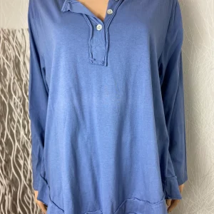 Top Bleu ciel manches longues 100% coton de la marque Made in Italy