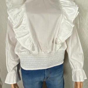 Blouse blanche manches longues volants coton bio Desires