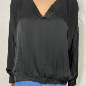 Blouse noire satinée ample manches 3/4 Pako Lito