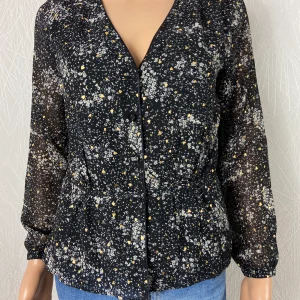 Blouse fluide manches transparentes motif gris doré Deeluxe