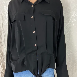 Chemisier noir fluide ample manches chauve-souris Unika