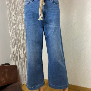 Jeans denim delavé jambes larges cordon à nouer Ad’Oro