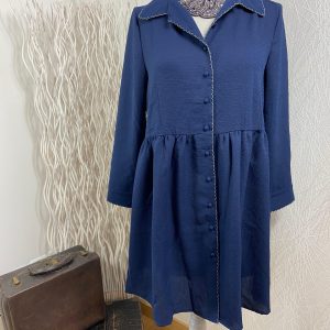 Robe mi-longue asymétrique bleu marine tissu fluide manches 3/4  It Hippie