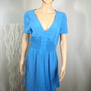 Robe doublée boutonée tissu leger bleu manches courtes Naf Naf