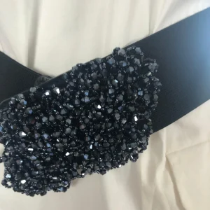 Ceinture noire élastique perles femme - Taille Unique