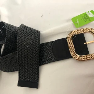 Ceinture fantaisie tressée noire avec boucle dorée femme taille unique