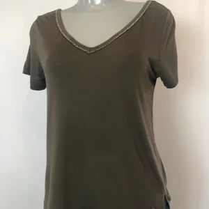 T-shirt kaki manches courtes coupe droite col pailleté Deeluxe