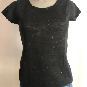T-shirt noir pailleté or manches courtes coupe droite Deeluxe