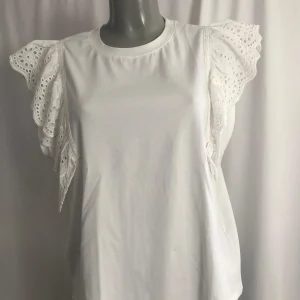 Top blanc sans manches volants broderies coton Desires