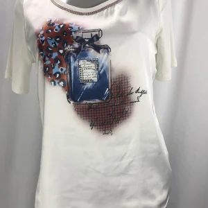 T-shirt blanc stylé imprimé parfum avec strass Just-White