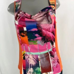 Débardeur tissu jersey fluide imprimé col bénitier Bleu d'Azur -