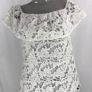 Blouse blanche en dentelle doublée épaules dénudées Passioni