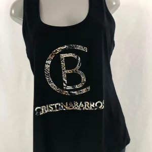 T-shirt noir sans manches perles et strass Christina Barros