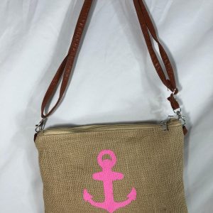 Sac pochette en toile de jute ancre rose