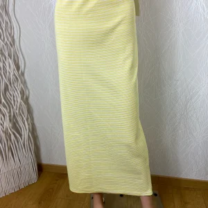 Jupe longue coton jaune rayures blanches taille haute élastique coupe droite Edmond Boublil