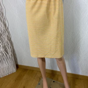 Jupe midi coton jaune orange rayures beige taille haute élastique Edmond Boublil