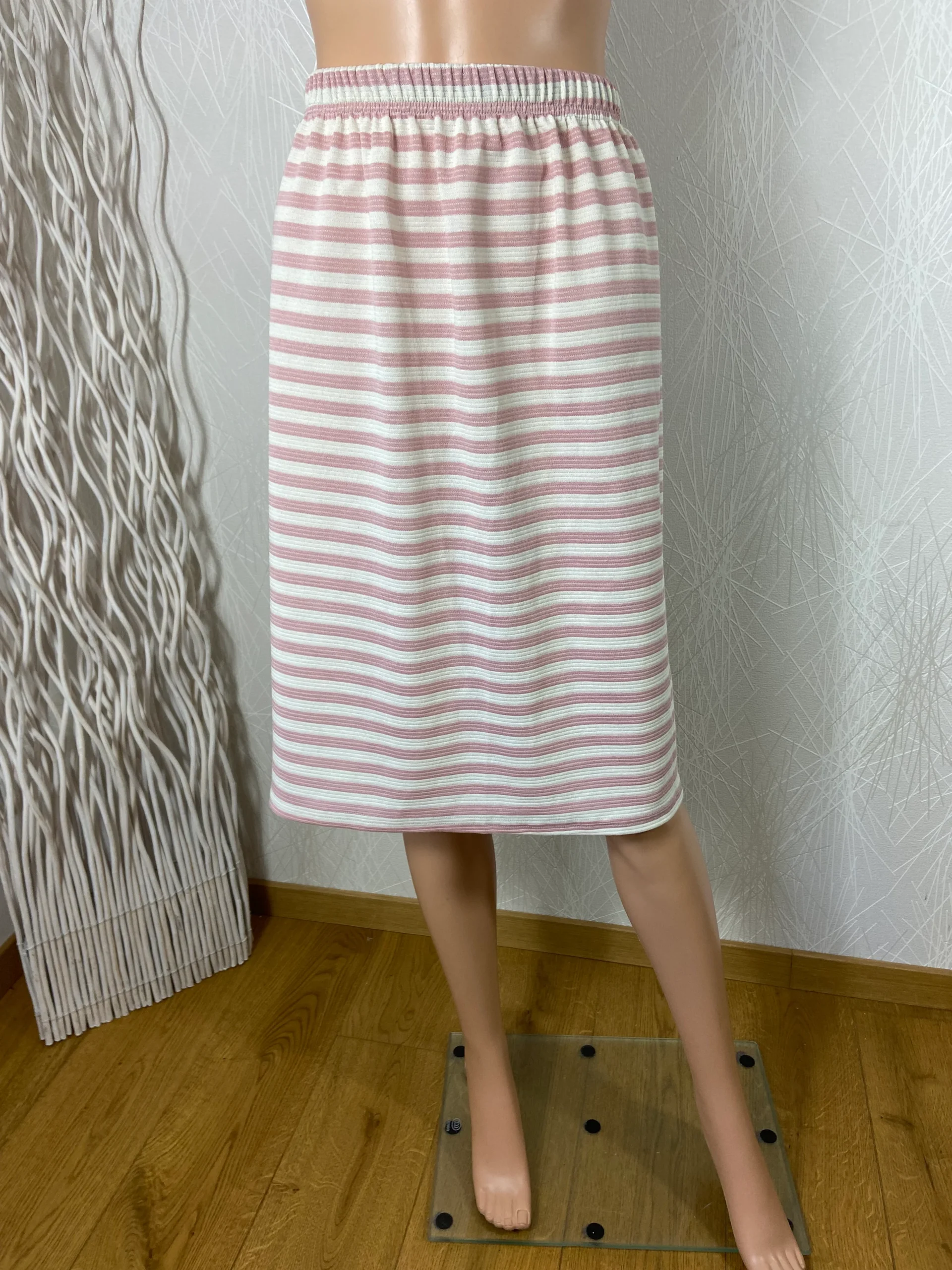 Jupe midi rose à rayures taille haute élastique grande taille Edmond Boublil