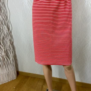 Jupe midi coton rouge rayures blanches taille haute élastique coupe droite Edmond Boublil