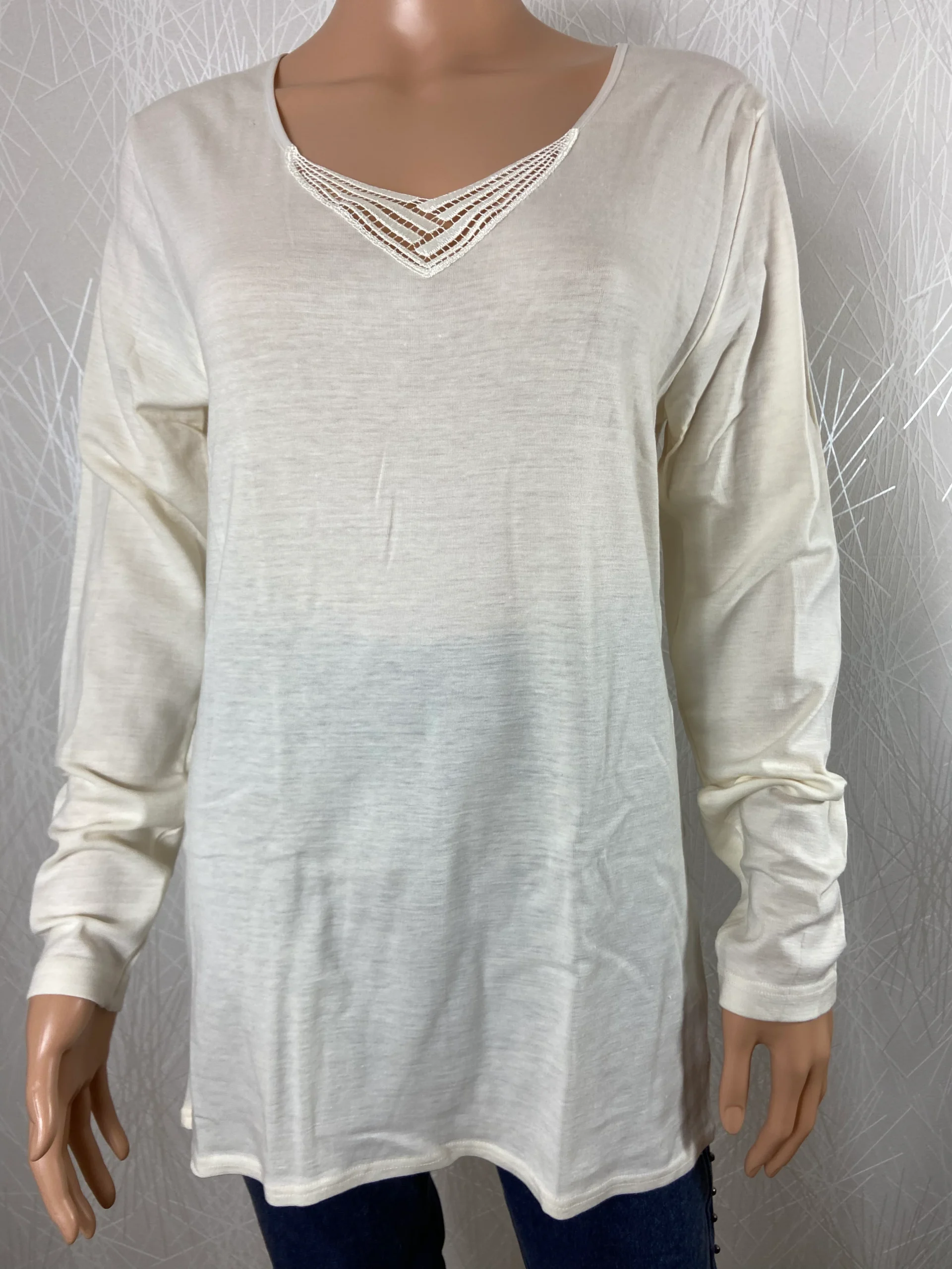 Maillot de corps femme chaud avec laine manches longues dentelle Armor Lux