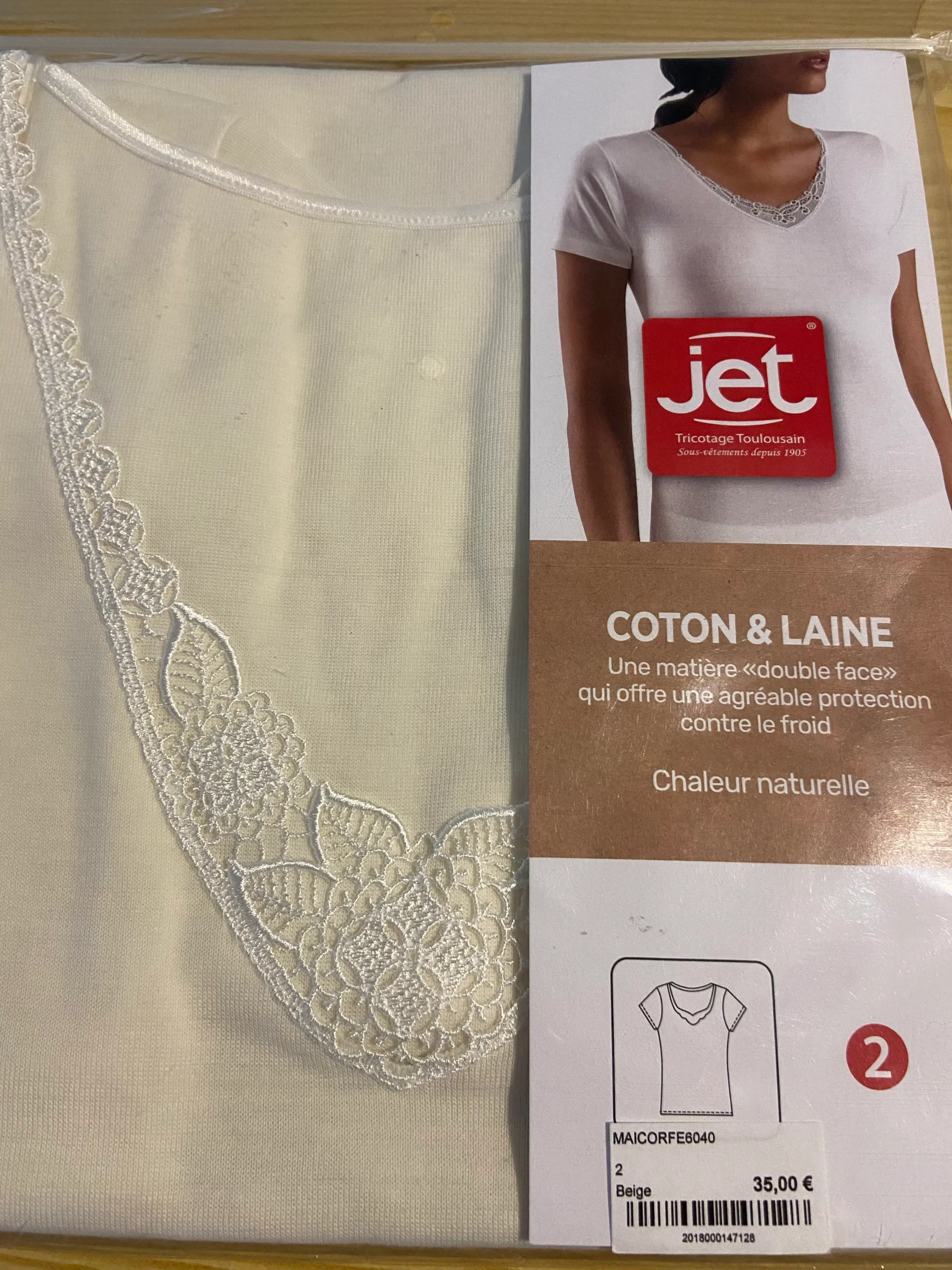 Maillot de corps femme chaud avec laine manches courtes dentelle Tricotage Toulousain – Image 5