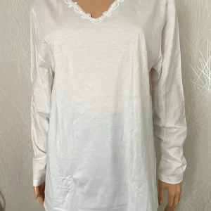 Maillot de corps femme dentelle manches longues coton blanc Armor Lux