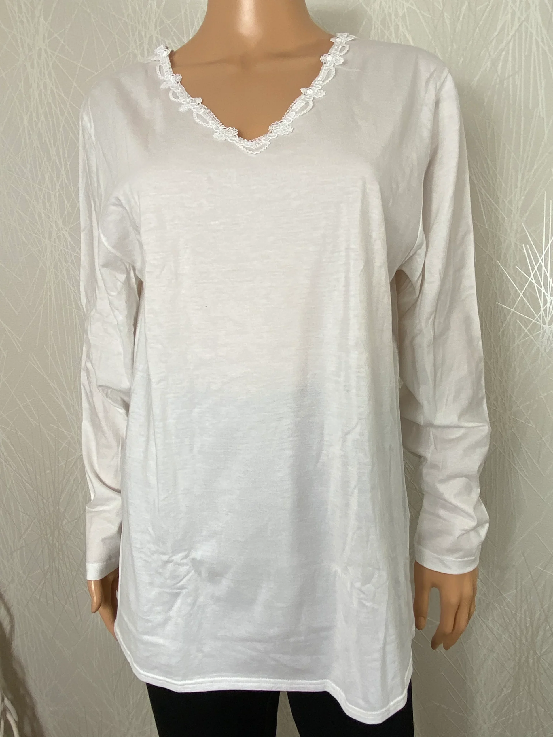 Maillot de corps femme dentelle manches longues coton blanc Armor Lux