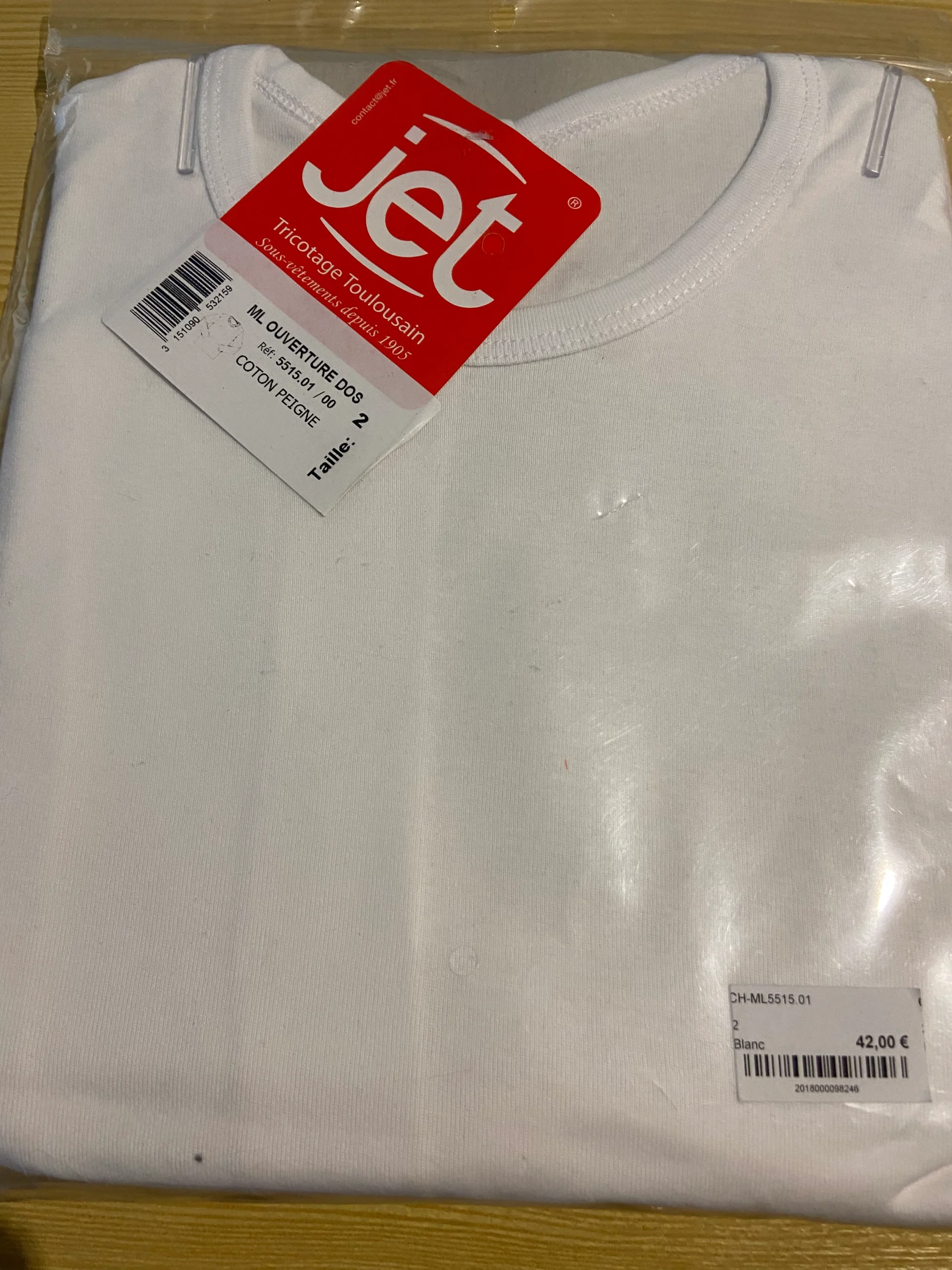 Blouse boutonnée dans le dos manches longues coton peigné Tricotage Toulousain