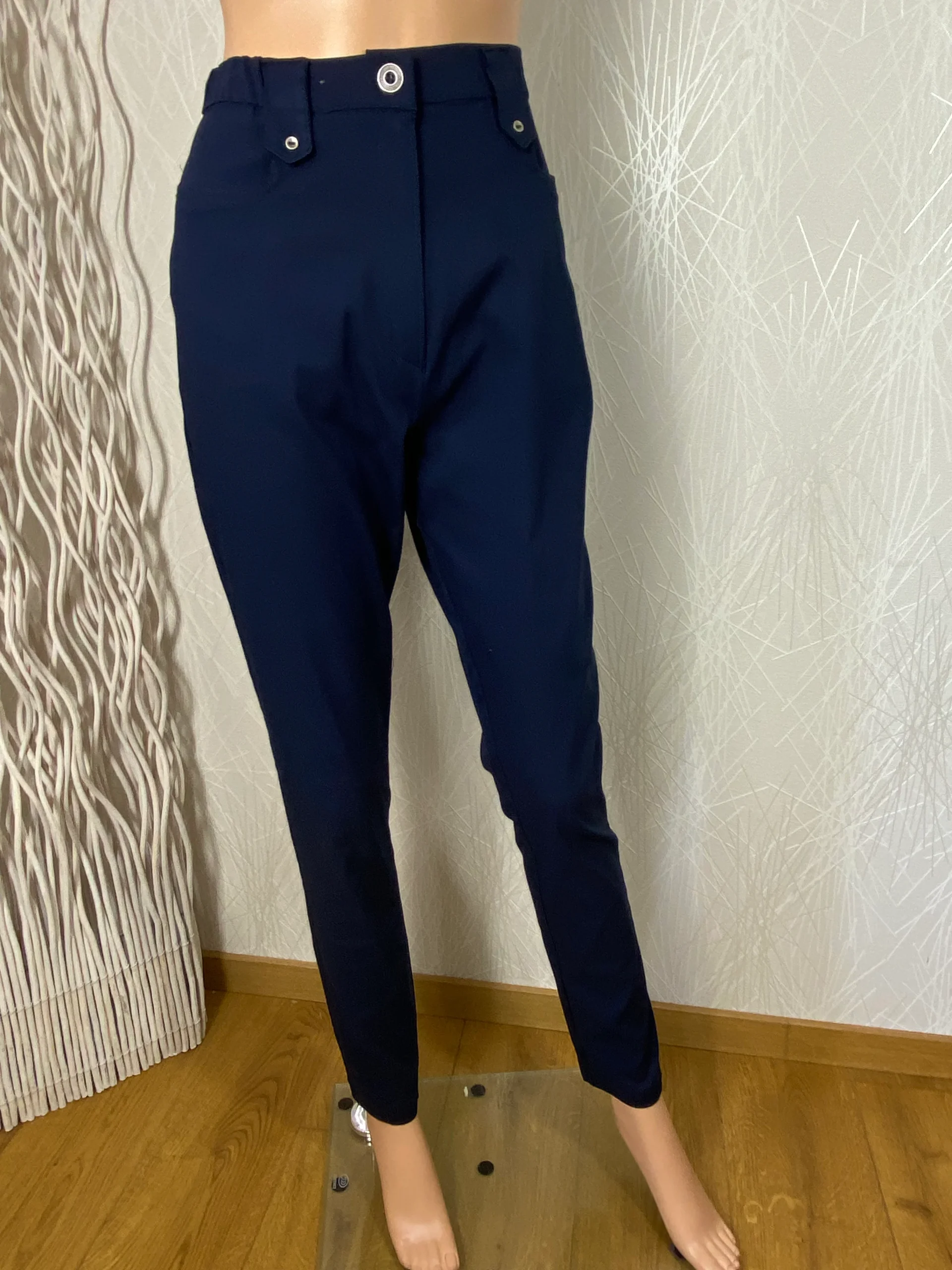 Pantalon léger bleu marine stretch taille haute élastique Edmond Boublil